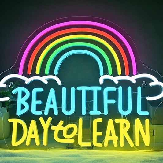 Lovely Bright Colorful Rainbow “Beautiful Day to Learn” Night Light Wall Decor