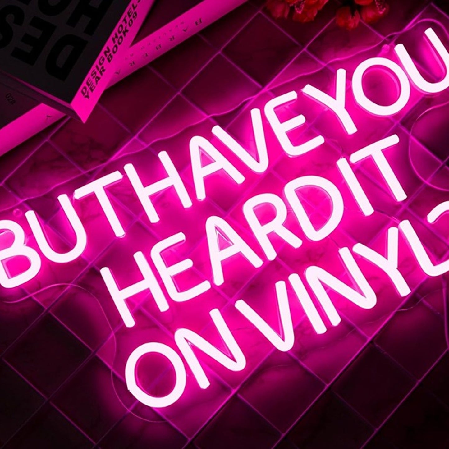 Fun Bright Pink “But Have You Heard it on Vinyl?” LED Night Light Wall Music Dec