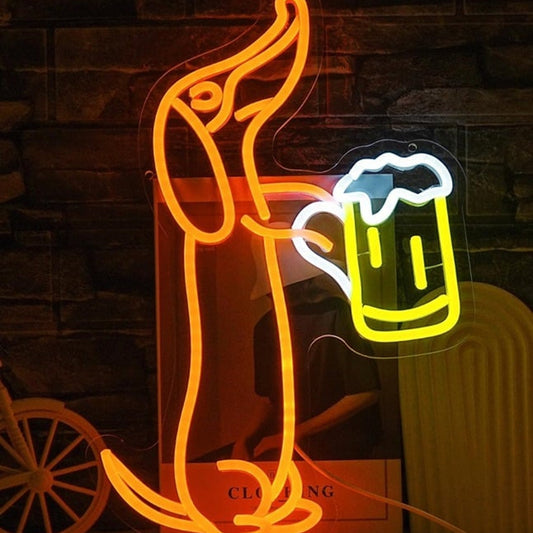 Fun Bright Weiner Puppy Dog Dachshund with a Jug of Beer Light Bar Wall Decor