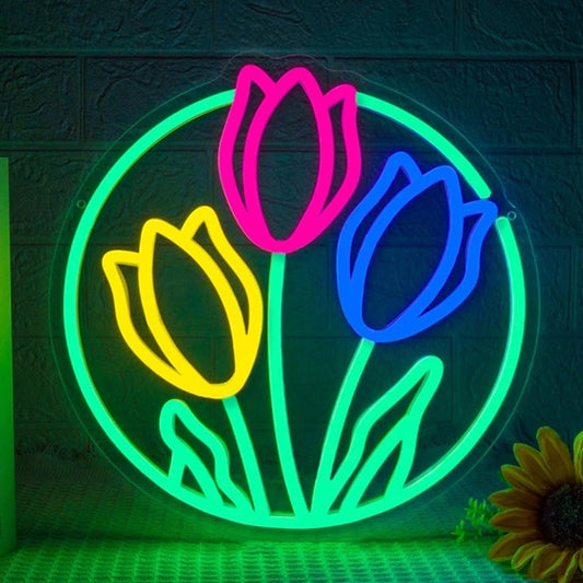 Lovely Bright Colorful Tulips Flowers LED Night Light Room Wall Decoration