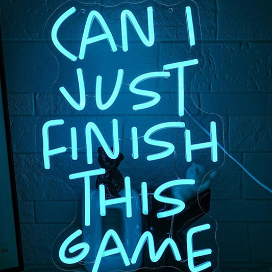 Fun Bright Blue “Can I Just Finish This Game” LED Night Light Room Wall Decor