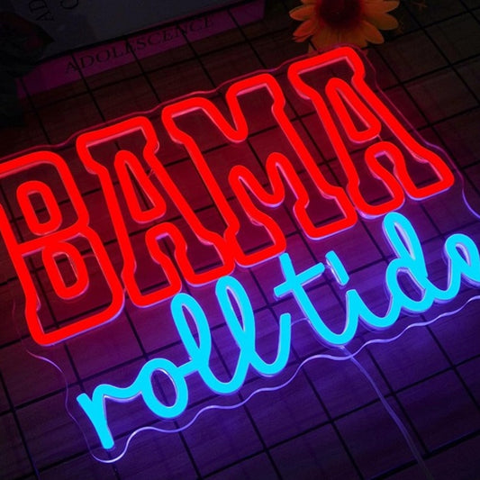 Bright Red / Blue “Bama: Roll Tide” LED Light Alabama Football Sport Wall Decor