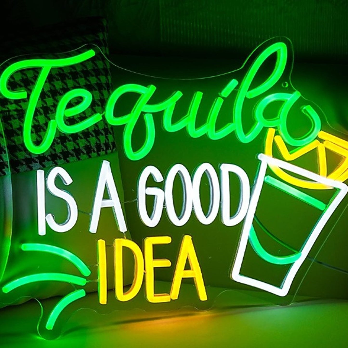 Fun Bright Green “Tequila is a Good Idea” LED Night Light Bar Room Wall Decor