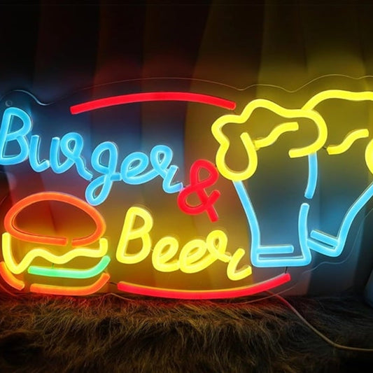 Vivid Bright “Burgers & Beer” LED Light Bar Party Celebration Decoration