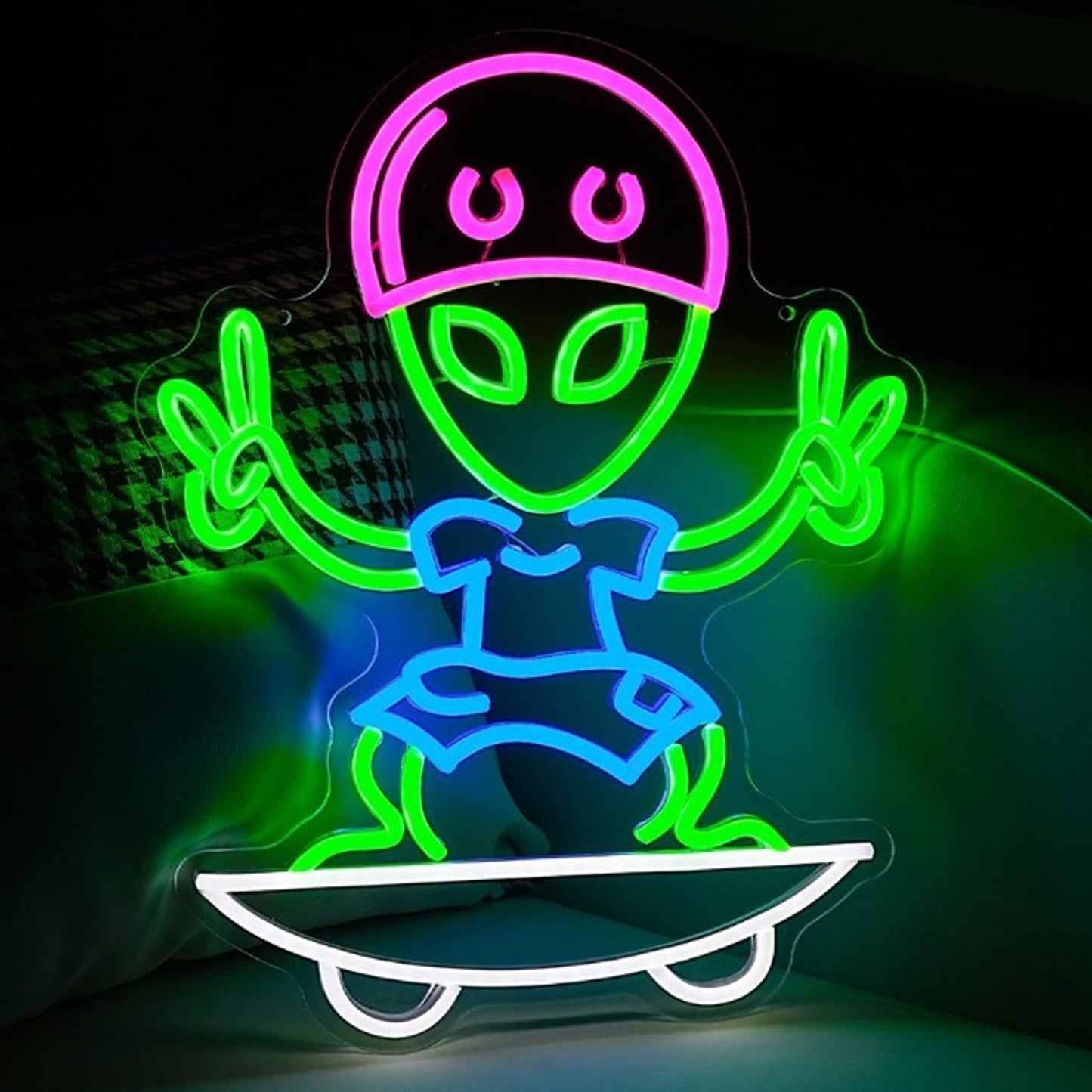 Fun Bright Alien Kid on Skateboard LED Night Light Room Wall Decoration