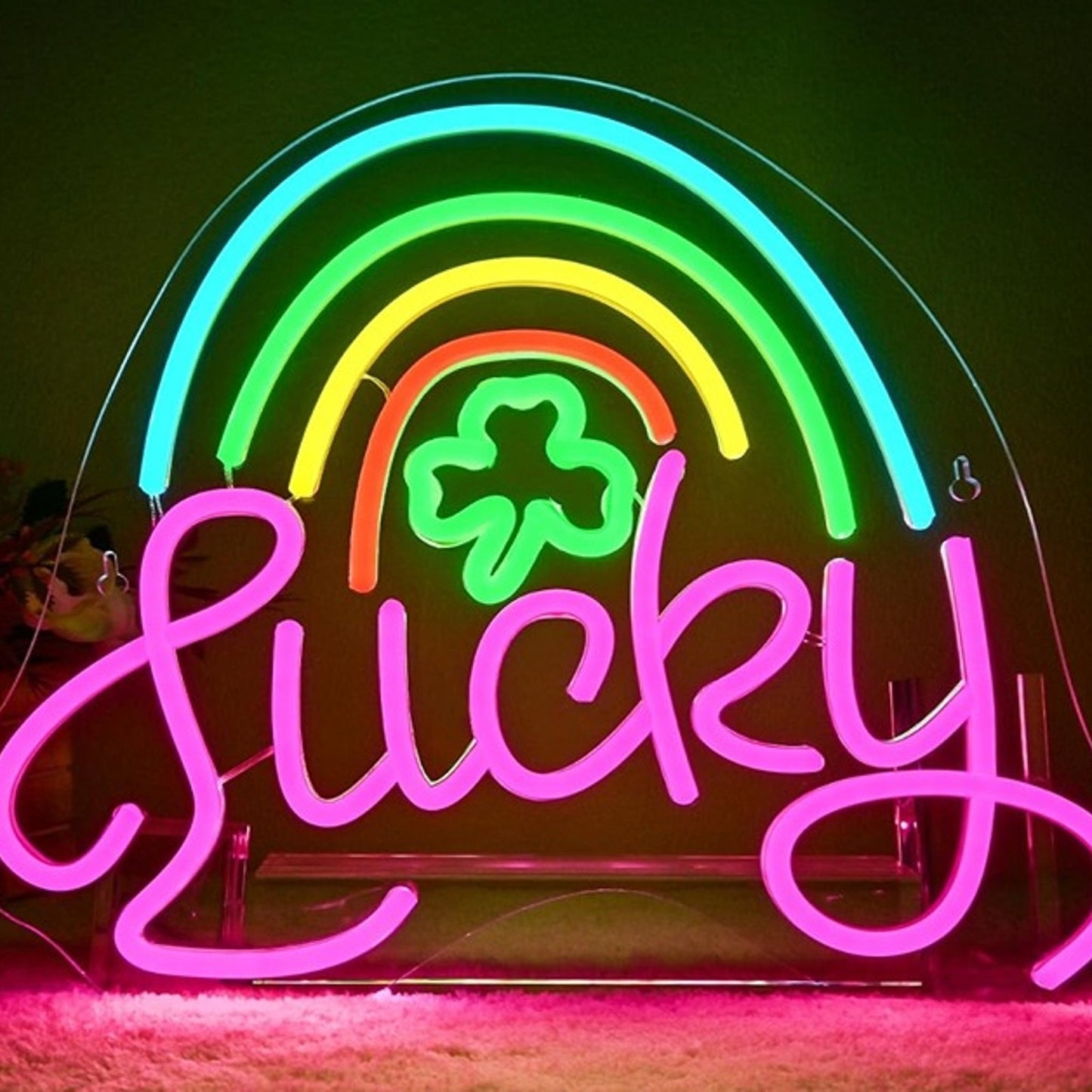 Lovely Bright Pink Luck Rainbow LED Night Light Room Wall Decoration
