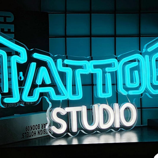 Vivid Bright Blue / White Tattoo Studio LED Night Light Business Shop Wall Decor
