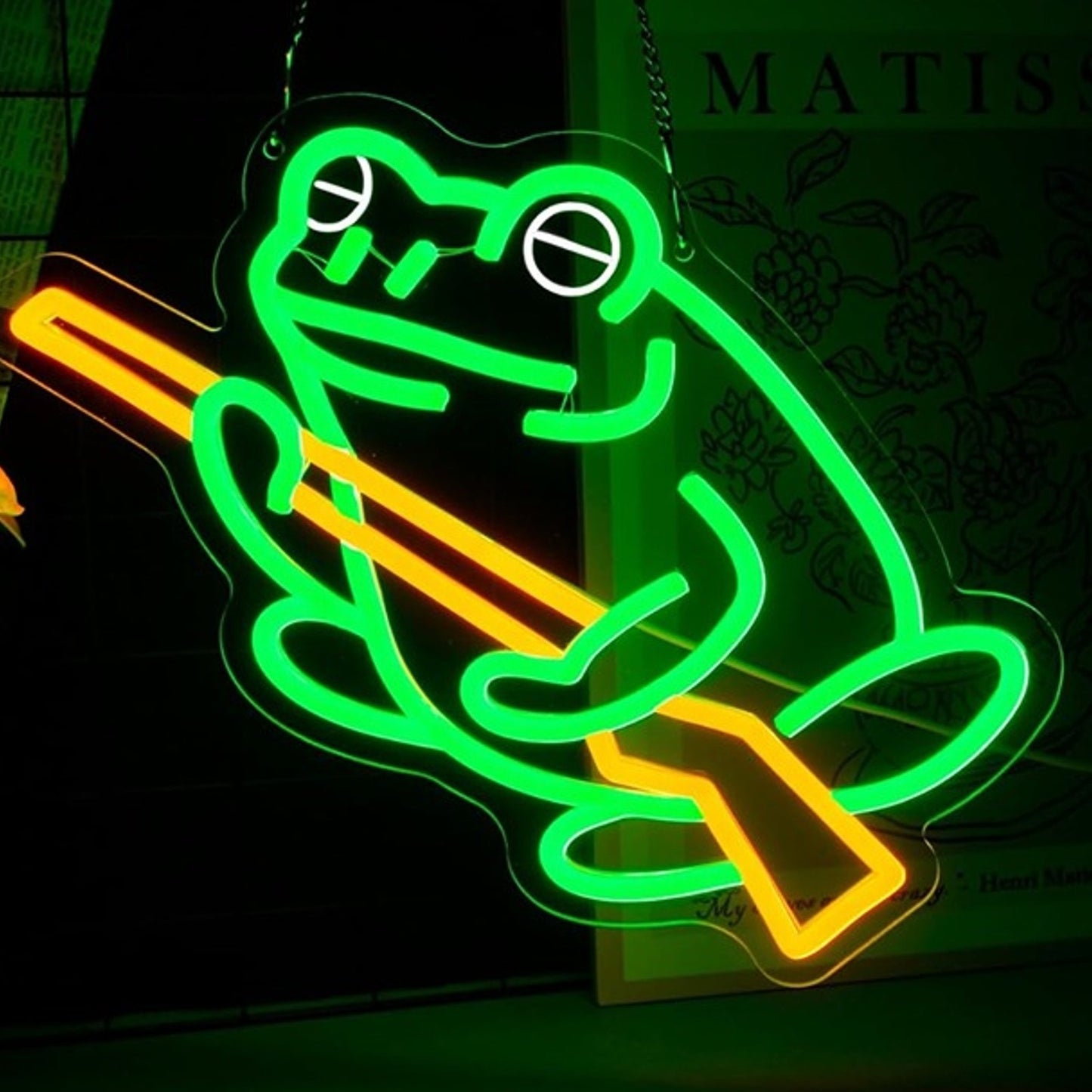 Fun Bright Green Frog Toad with Shotgun LED Night Light Room Wall Decoration