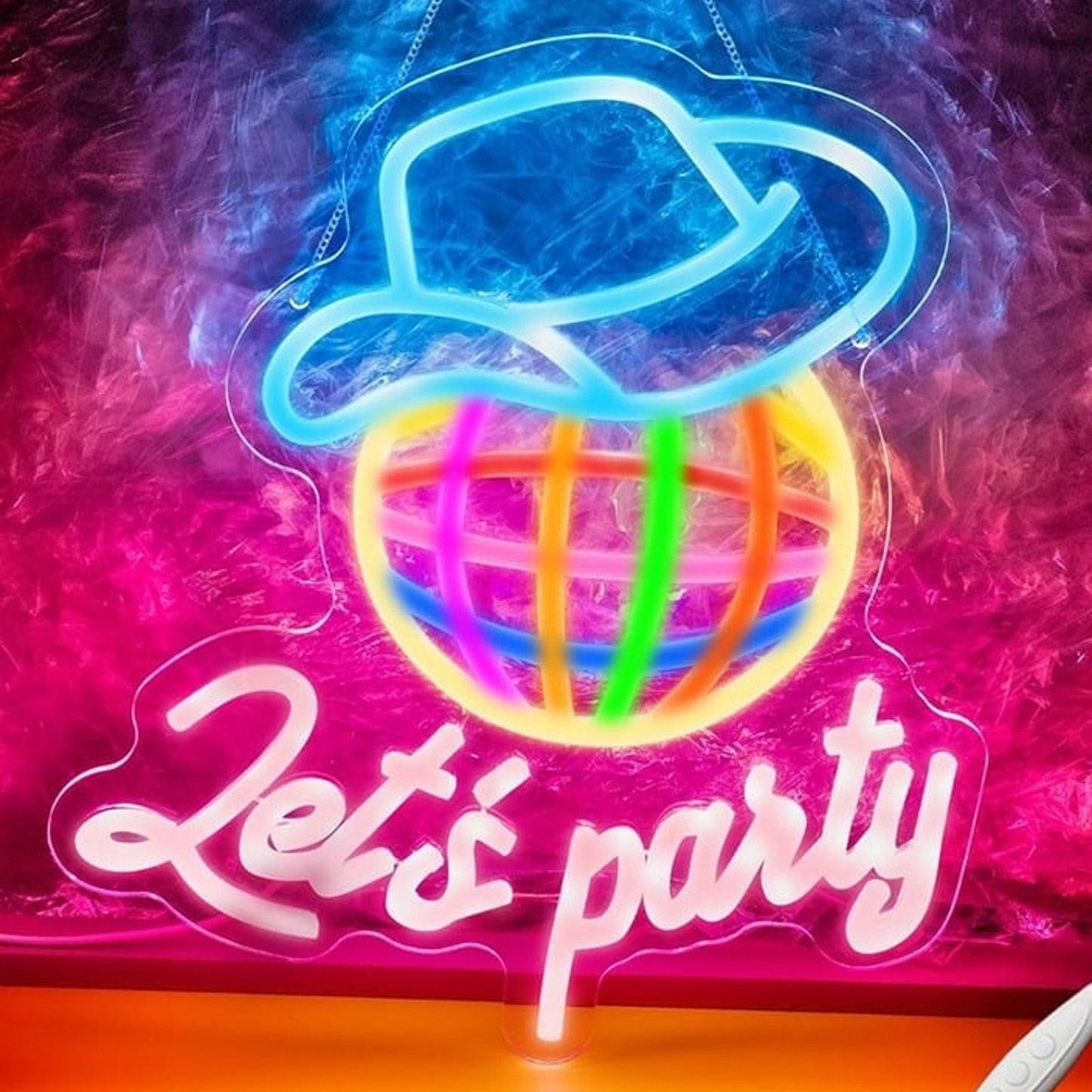 Fun Bright Colorful Cowboy Rainbow Disco Ball “Let’s Party” LED Light Wall Decor