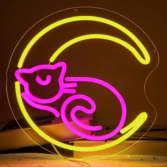 Lovely Bright Sharp Crescent Moon Luna Kitty Cat LED Night Light Decor