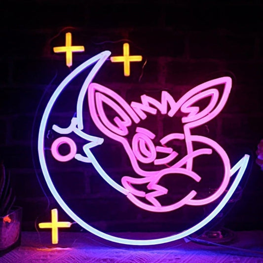 Lovely Cute Bright Pink Eevee on Moon LED Night Light Pokemon Decor