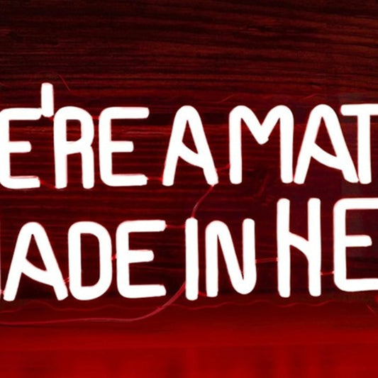Fun Bright Red “We’re A Match Made in Hell” LED Night Light Room Wall Decoration