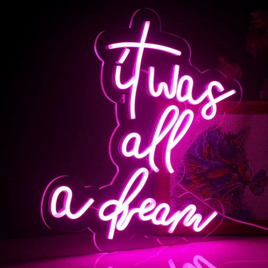 Bright Pink Vertical It Was All A Dream LED Light Sign Wall Decoration
