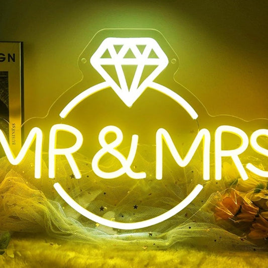 Lovely Warm Bright Me. & Mrs. Diamond Ring LED Light Wedding Decoration
