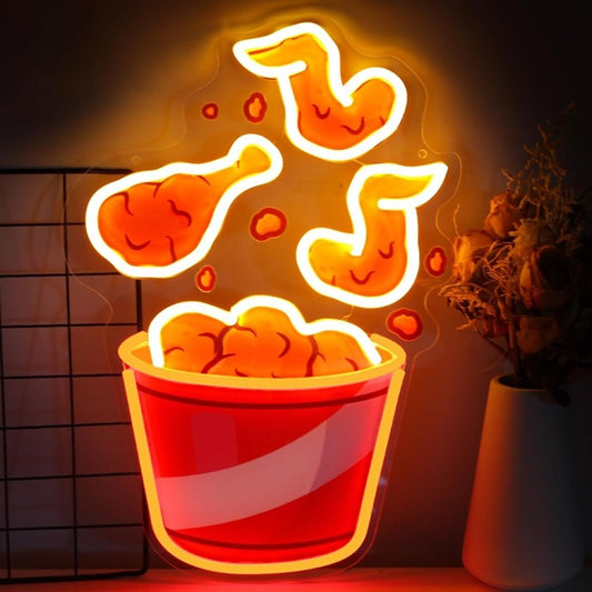 Tasty Bright Bucket of Fried Chicken LED Night Light Room Wall Decoration