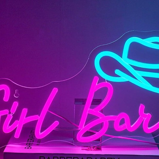Fun Bright Pink / Blue Girls Bar Cow Girl Hat LED Night Light Room Wall Decor