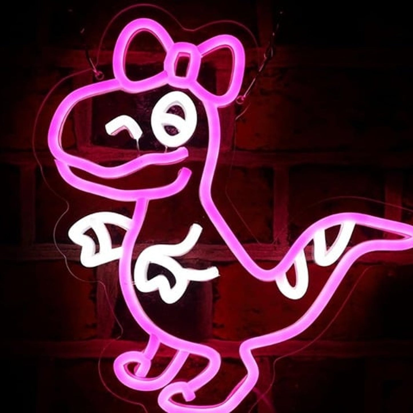 Lovely Bright Pink Box T-Rex Dinosaur LED Night Light Room Wall Decoration