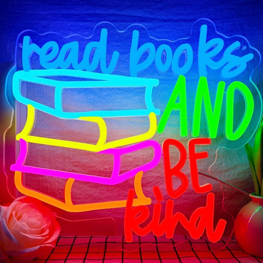 Lovely Bright Colorful “Read Books & Be Kind” LED Night Light Room Wall Decor