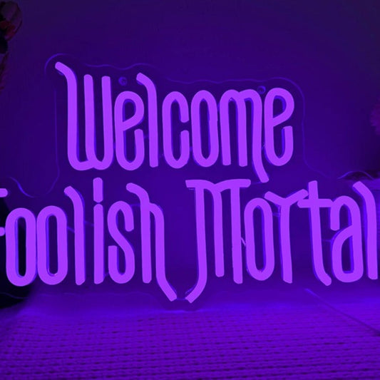 Fun Bright Purple “Welcome Foolish Mortals” LED Night Light Room Wall Decor