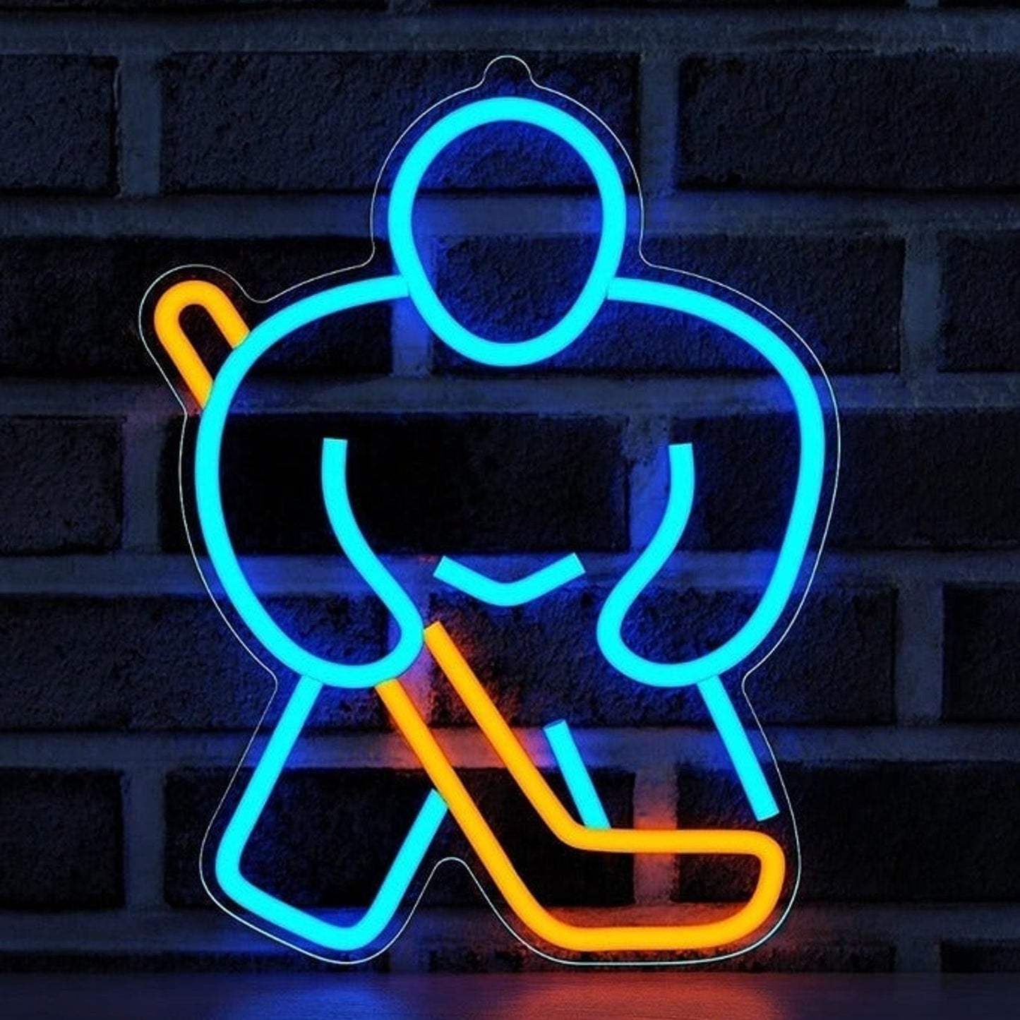 Fun Bright Blue Hockey Man LED Night LED Sport Room Wall Decor