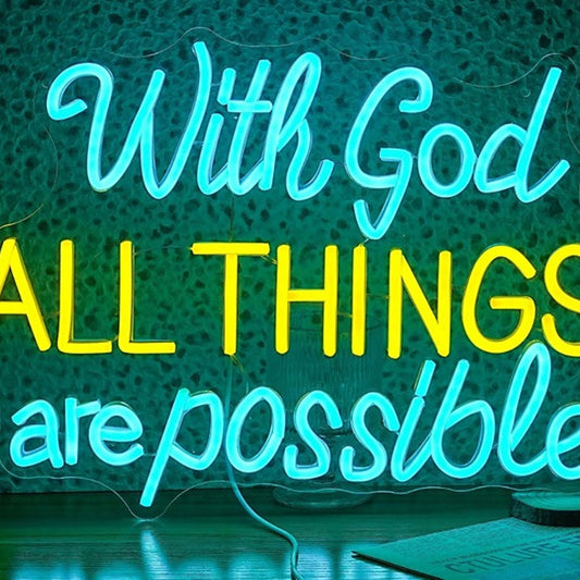 Lovely Bright “With God All Things Are Possible” LED Night Light Room Wall Decor