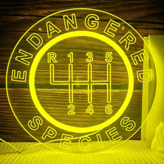 Fun Bright Yellow Car Gearbox “Endangered Species” LED Light Room Wall Decor
