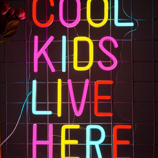 Fun Bright Colorful “Cool Kids Live Here” LED Night Light Room Wall Decoration