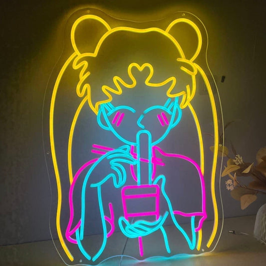 Cute Vivid Colorful Sailor Moon Eating Noodles LED Night Light Anime Japan Room