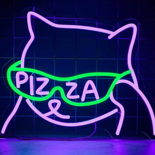 Fun Bright White Cool Kitty Cat w/ Green Tacos Sun Glasses LED Light Decor