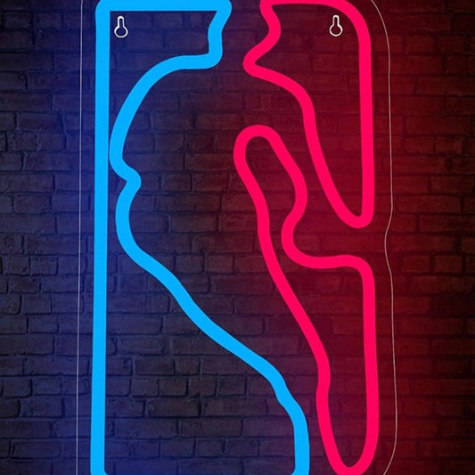 Vivid Bright Blue / Red NBA Basketball Logo LED Night Light Room Wall Decoration