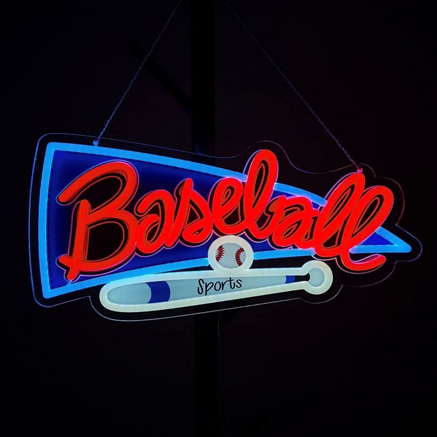 Bright Blue/Red Baseball MLB LED Night Light Sign Sport Decor