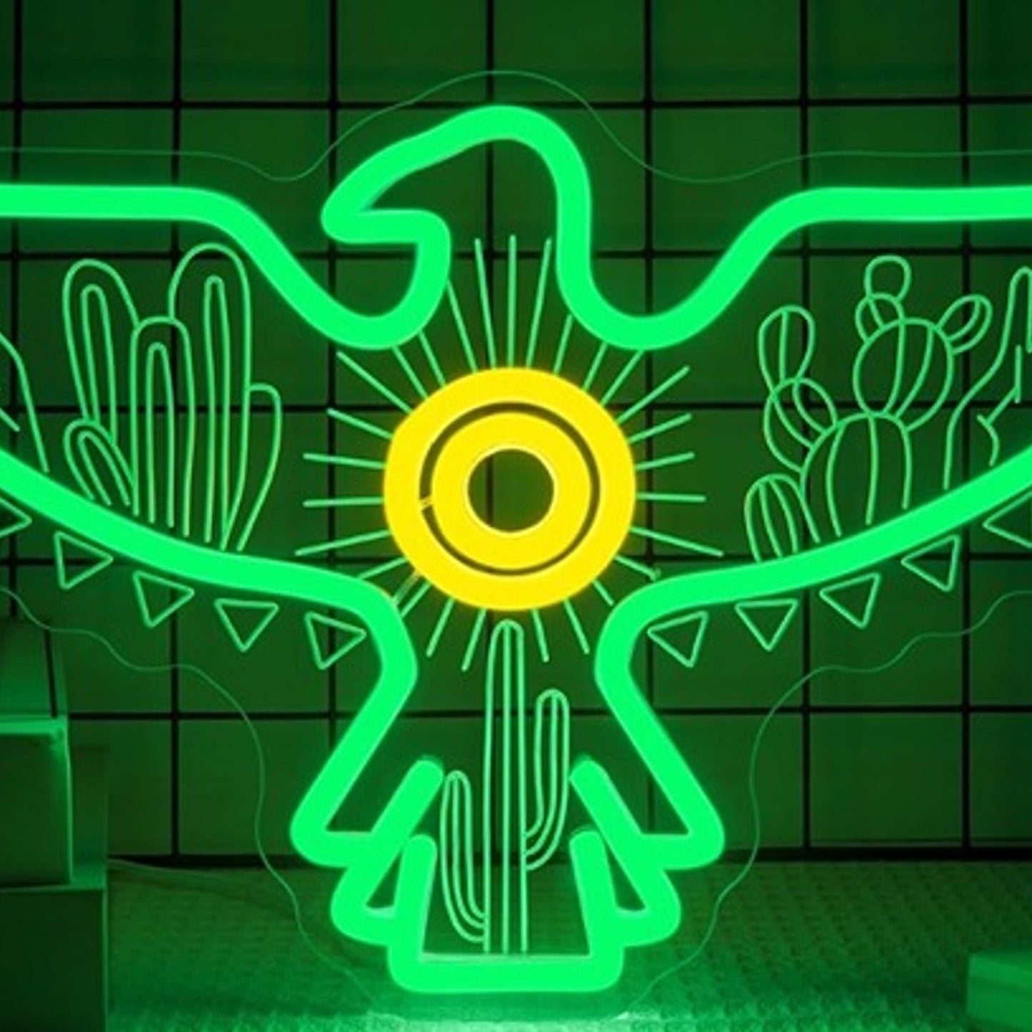 Vivid Bright Green Cactus Eagle Desert LED Night Light Room Wall Decoration