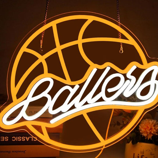 Vivid Bright Orange Basketball “Ballers” Night Light NBA Sport Room Wall Decor