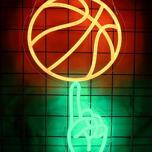 Fun Bright Orange Basketball Balancing on Finger LED Light Room Wall NBA Decor
