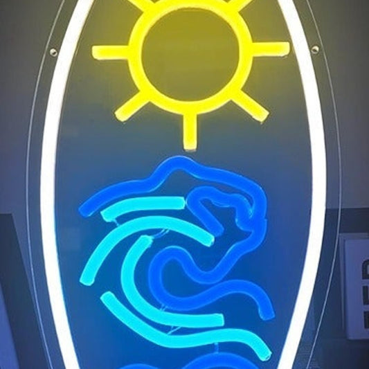 Fun Bright Ocean Wave Sun Rise Surfboard LED Night Light Room Wall Decor