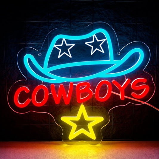Fun Bright Blue Double Star Cowboy Hat LED Night Light Room Wall Decor
