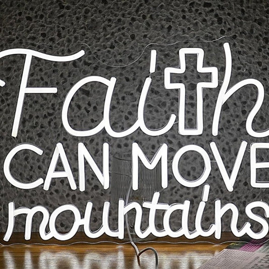 Lovely Bright White “Faith Can Move Mountains” LED Night Light Room Wall Decor