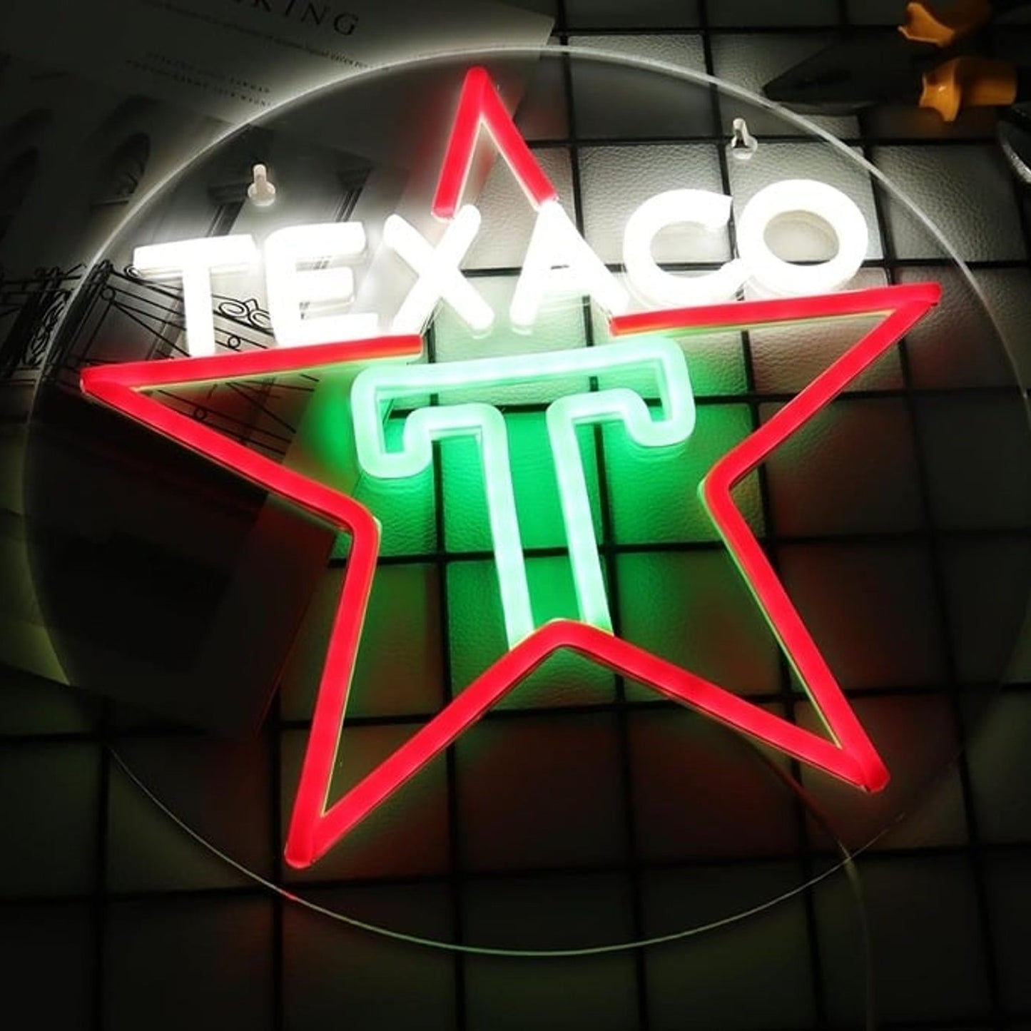 Bright Texaco T Star LED Night Light Garage Gas Station Wall Decoration