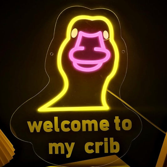 Fun Bright Yellow “Welcome to My Crib” Yellow Duckling Night Light Room Decor