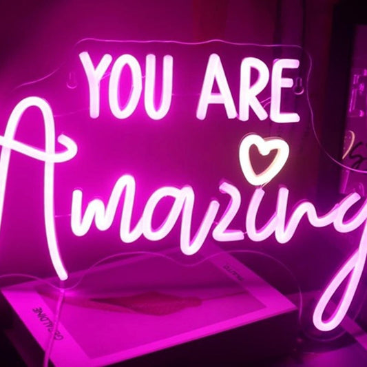 Lovely Bright Pink “You Are Amazing” White Heart LED Night Light Room Wall Decor