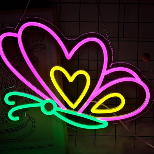 Lovely Bright Colorful Heart Wing Butterfly LED Night Light Room Wall Decoration