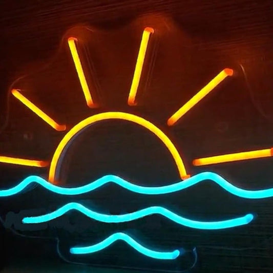 Lovely Bright Shining Sun Rise Over Ocean Waves LED Light Room Wall Decor
