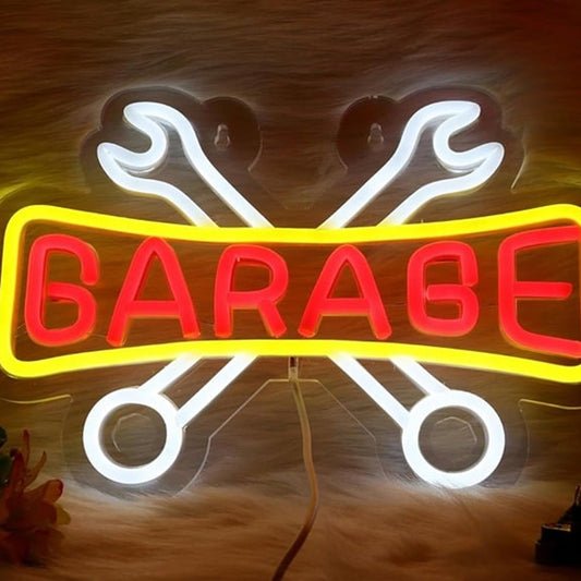 Fun Vivid Bright Red/Yellow Garage Cross Wrench LED Night Light Car Decor