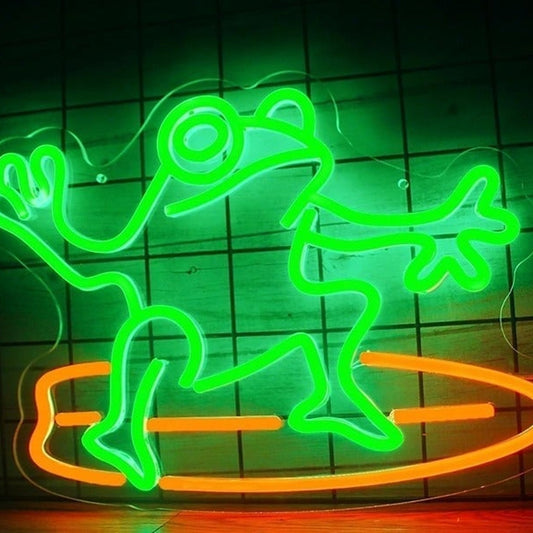 Fun Bright Green Frog Surfing LED Night Light Room Wall Decoration