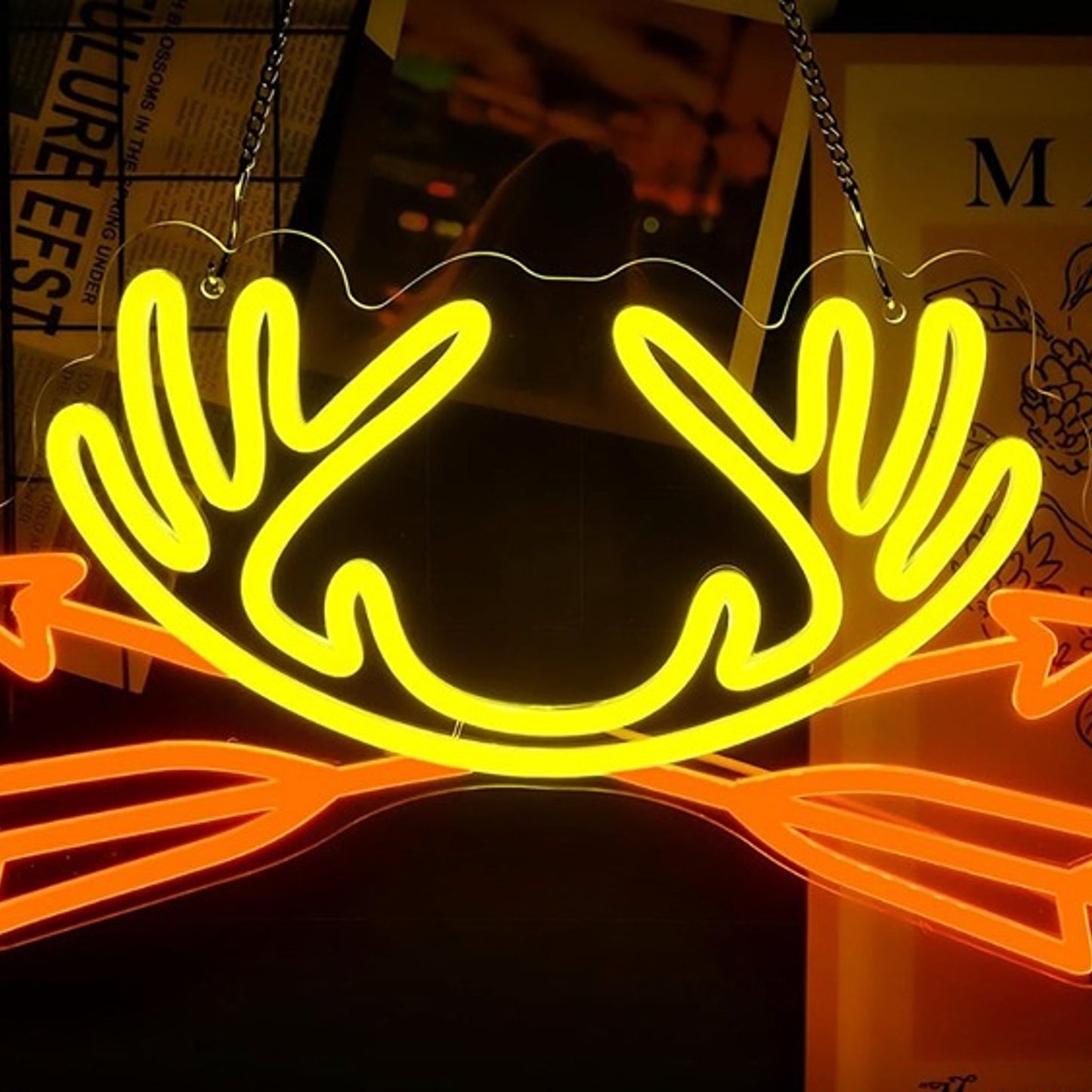 Vivid Bright Deer Antlers and Cross Arrows LED Night Light Room Wall Decoration