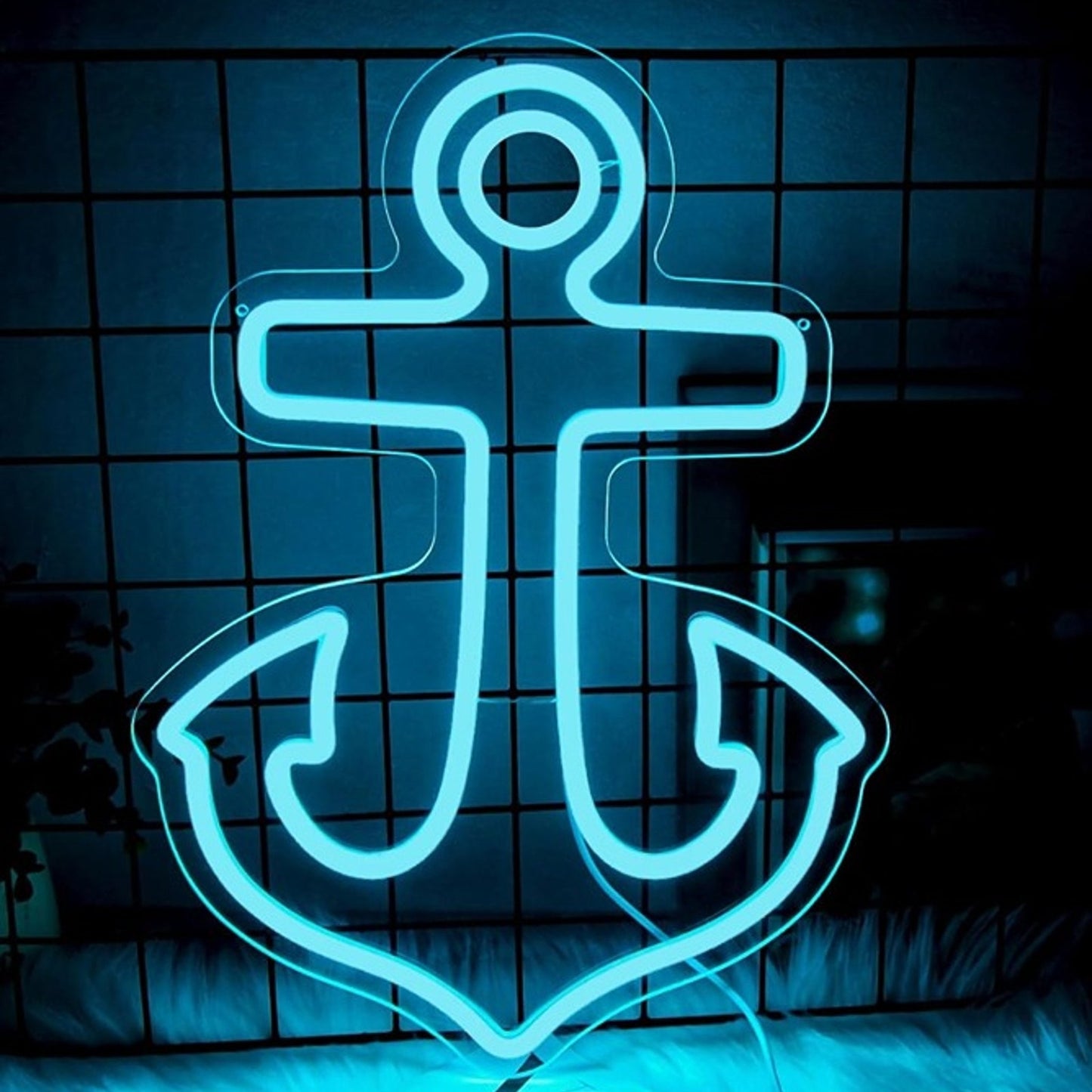 Vivid Bright Blue Ship Anchor LED Night Light Room Wall Decoration