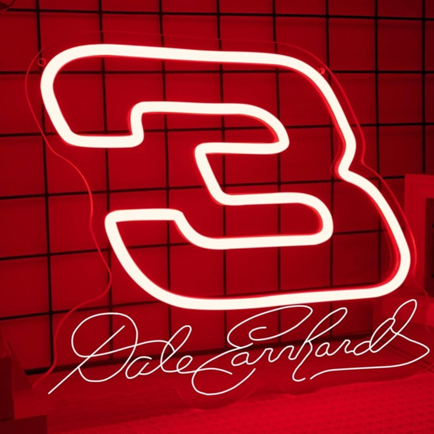 Vivid Bright Red Dale Earnhardt’s 3 LED Night Light Nascar Room Wall Decor