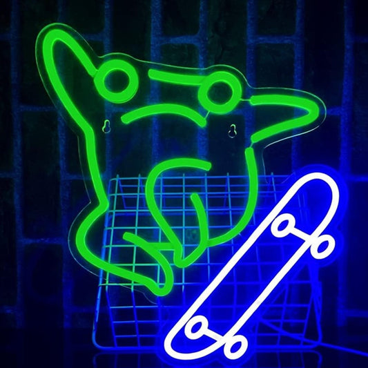 Fun Bright Toad Frog Riding a Skateboard LED Night Light Room Wall Decor
