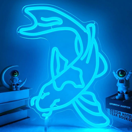 Lovely Bright Blue Japanese Koi Fish LED Night Light Room Wall Decoration