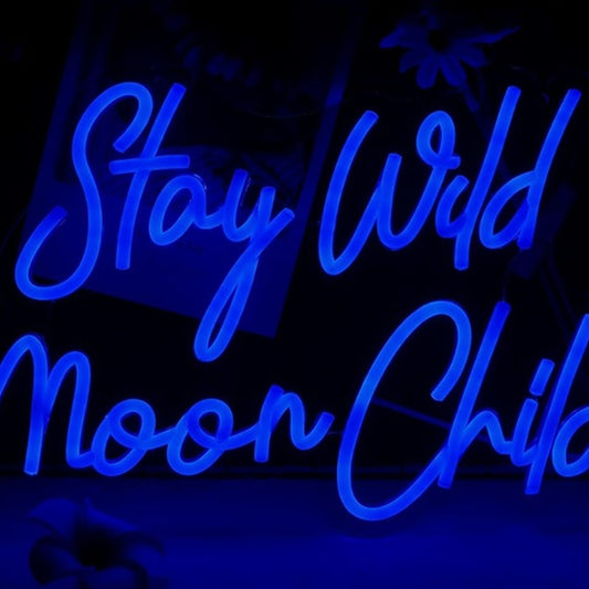 Fun Bright Blue “Stay Weird Moon Child” LED Night Light Room Wall Decoration